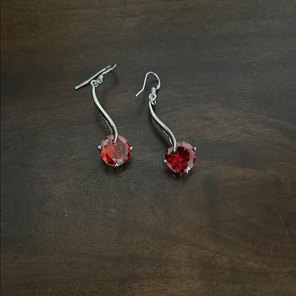 Silver And Red Drop Earrings